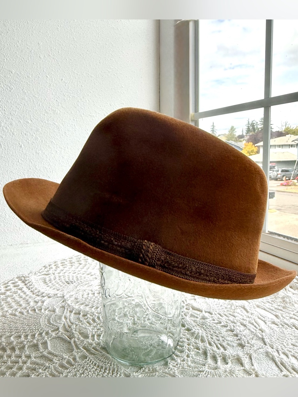 Vintage Dobbs Fifth Avenue Brown Fedora Hat 7 3/8 Made in USA